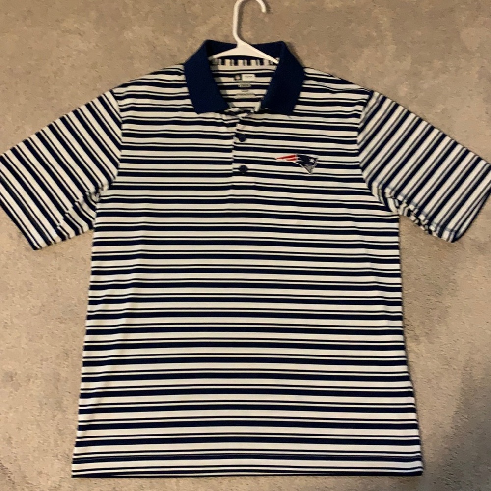 Patriots M Golf Polo Blue White stripe NFL team